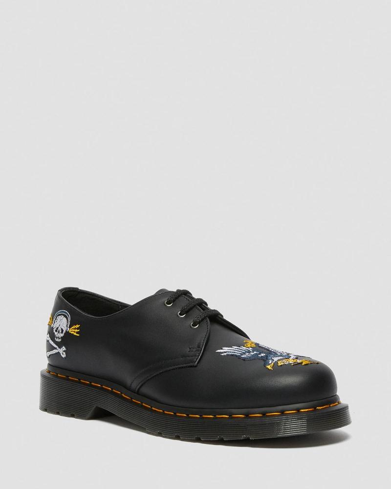 Men\'s Dr Martens 1461 Souvenir Embroidered Leather Oxfords Shoes Black | AU 605YXF